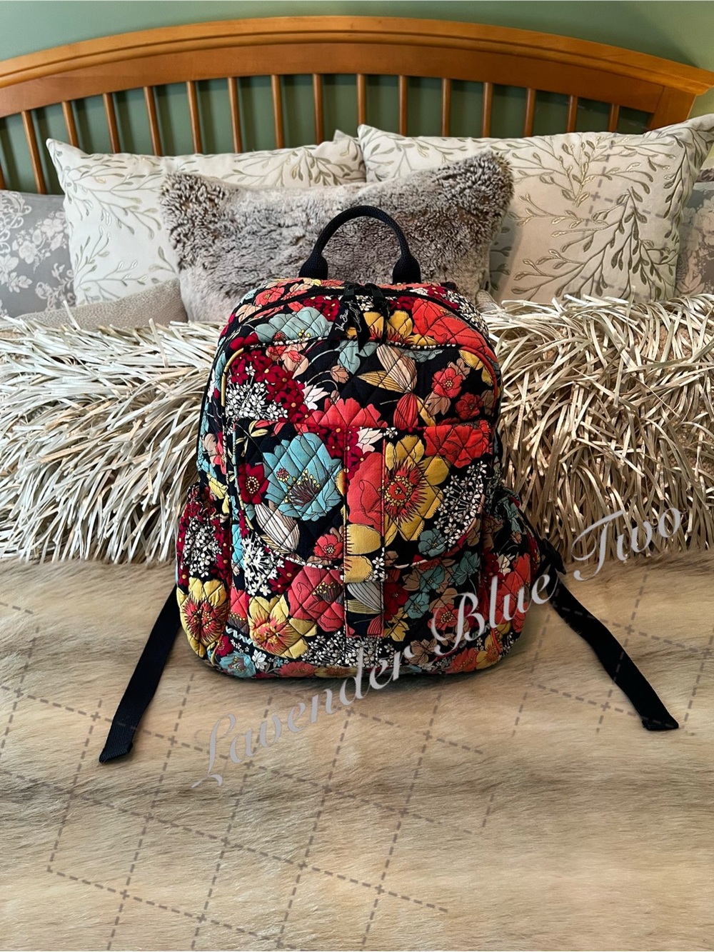 VERA BRADLEY Happy Snails 2011 Flap M Backpack Turquoise Yellow Orange Floral Y
